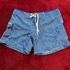 Maui Rippers Women Blue Green Micro Print Board Shorts Swim Trunks Size 4
